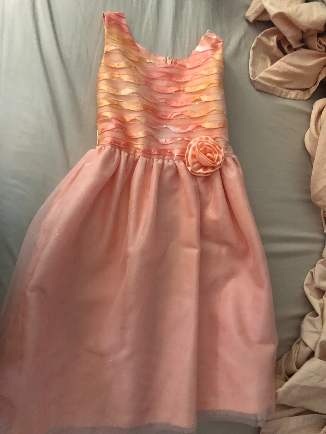 Girls Pink & Orange Sparkly Tulle Dress with Flower Accent