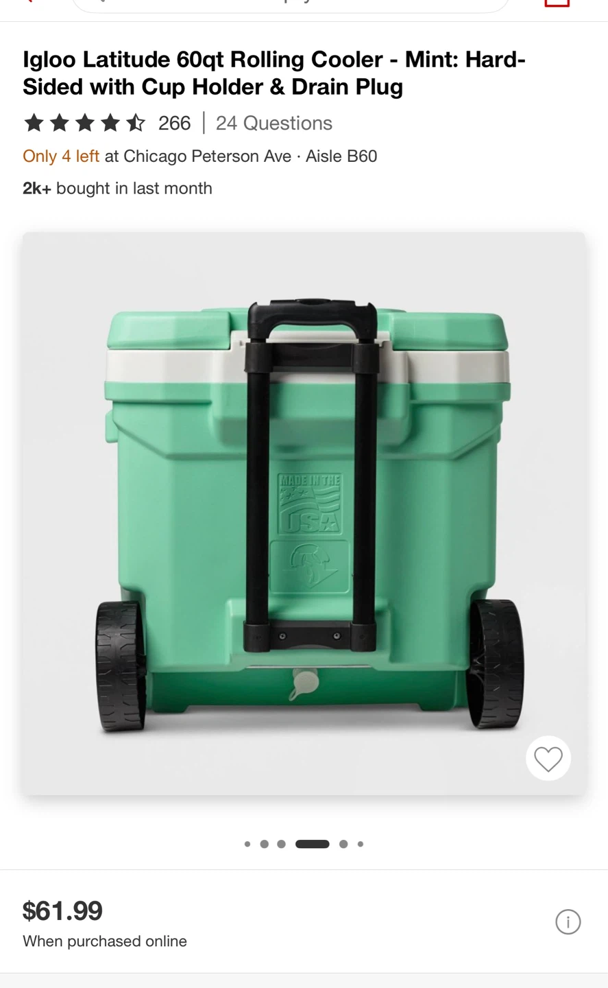 Igloo Latitude 60qt Rolling Cooler - Mint - photo 3