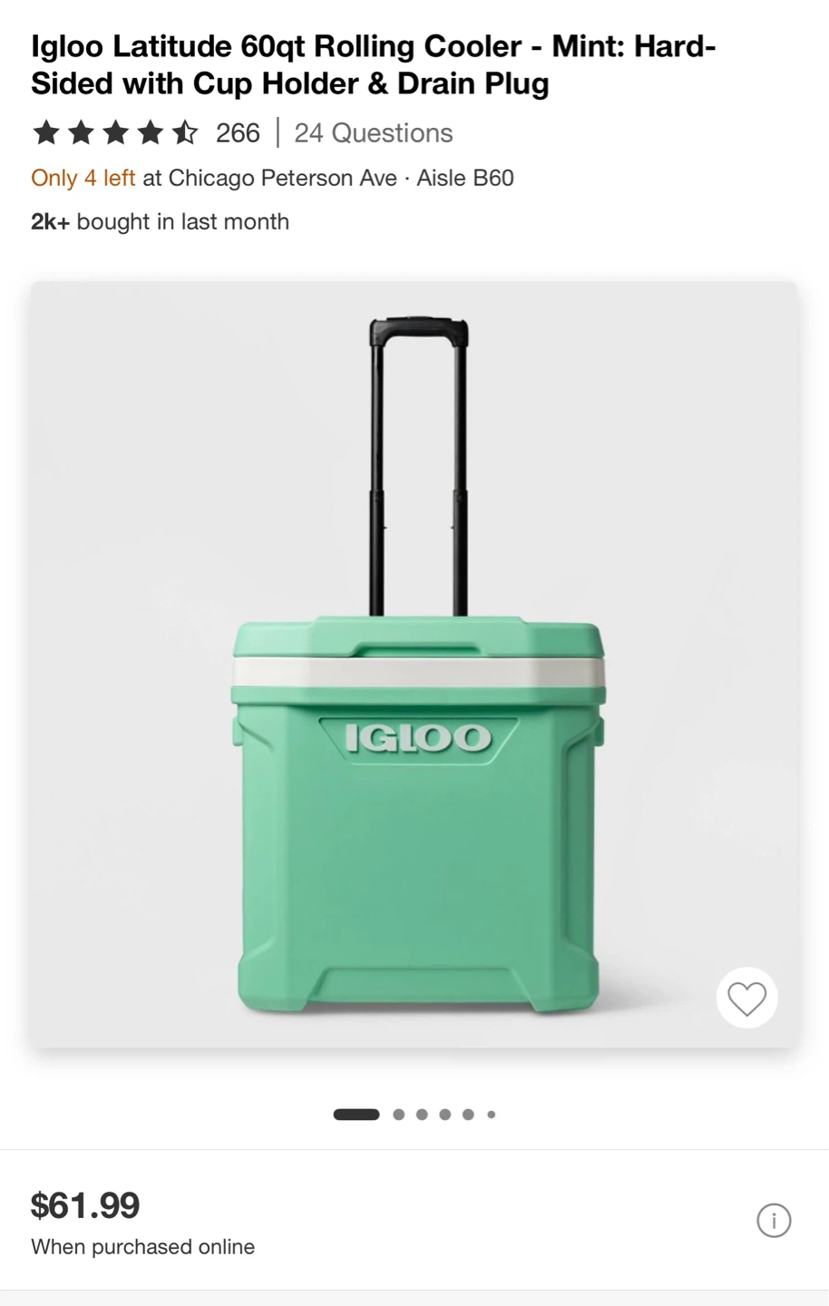 Igloo Latitude 60qt Rolling Cooler - Mint - photo 2