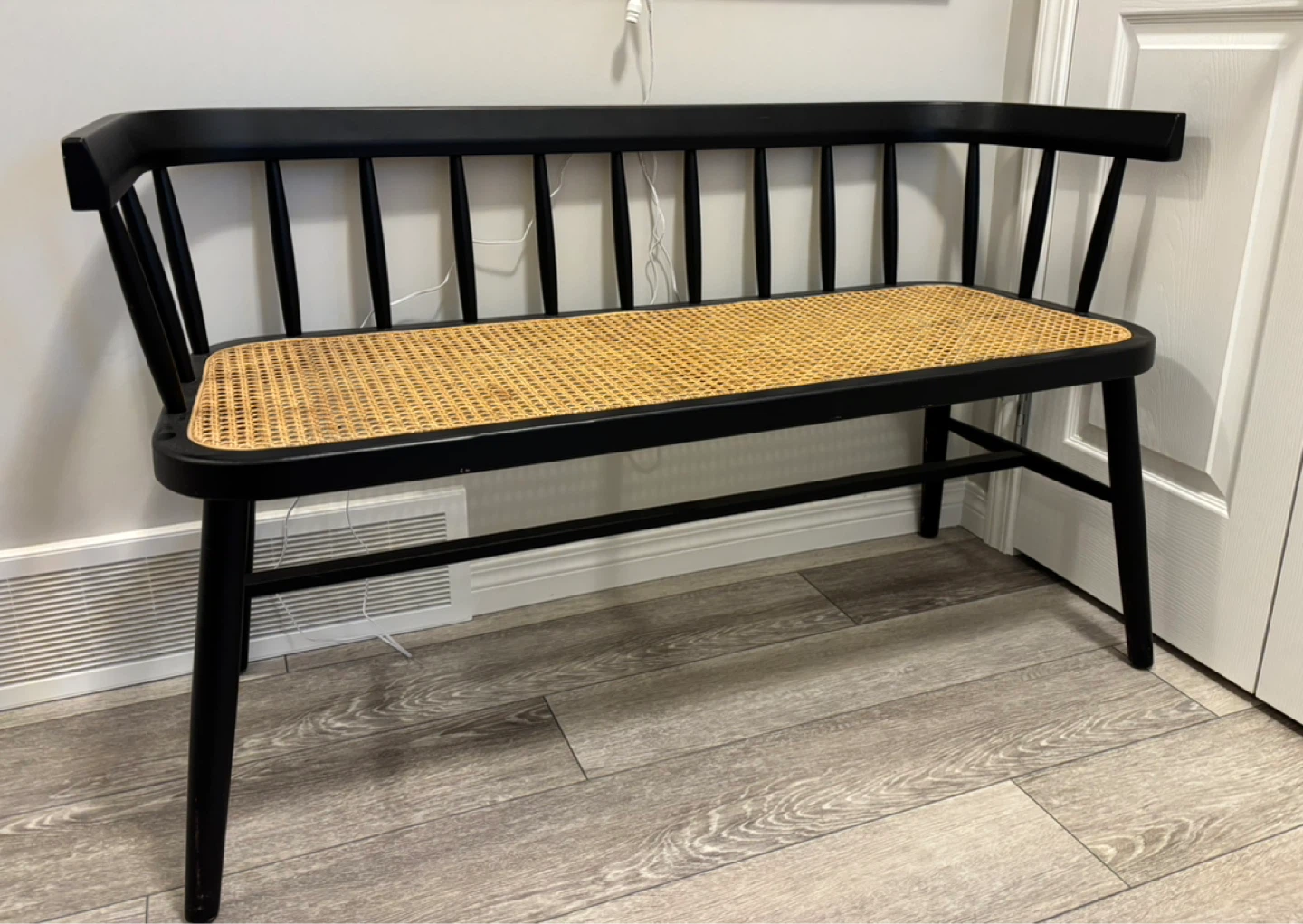 Black Wooden Bench with Cane Seat - photo 2