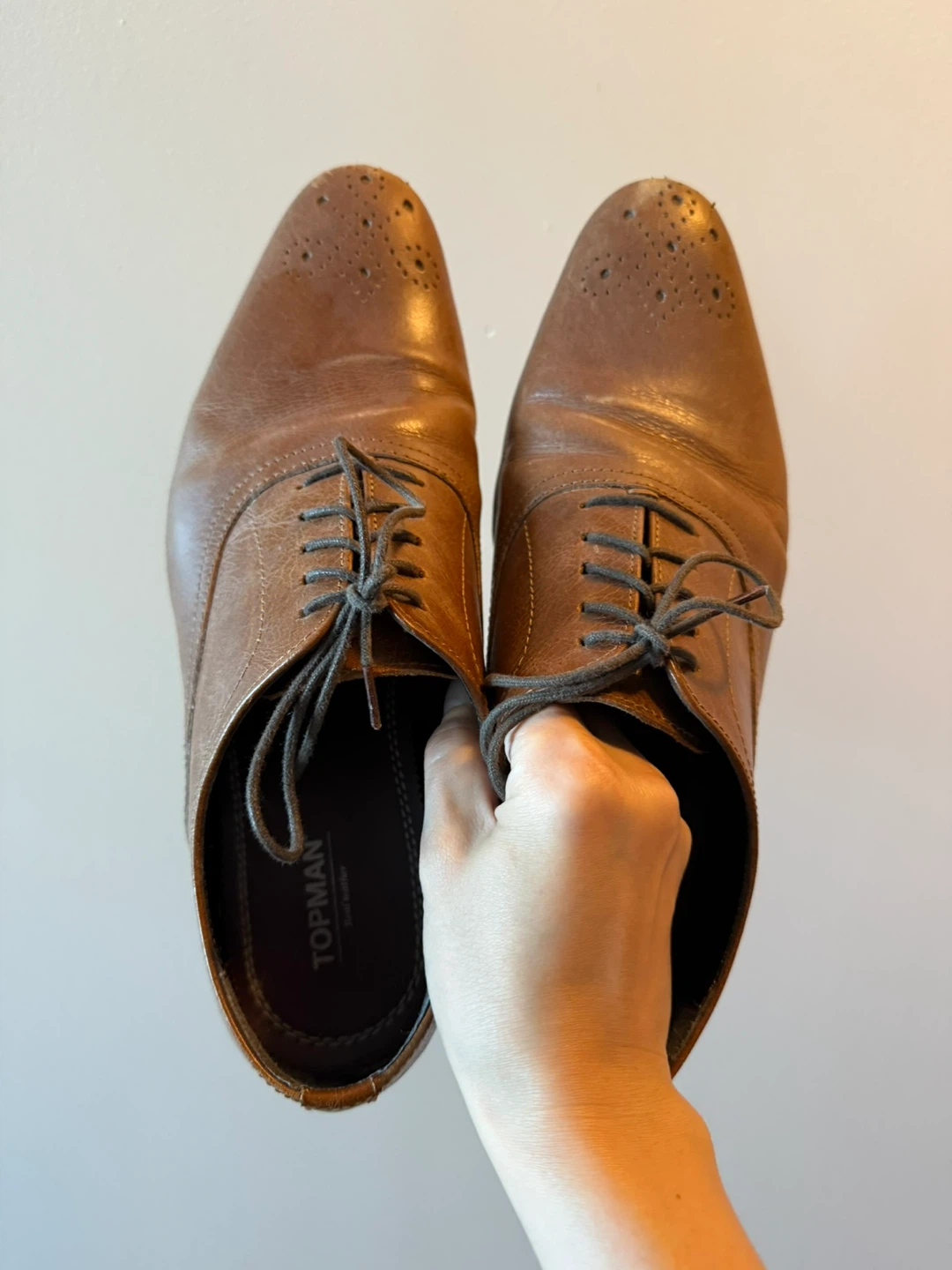 Topman Brown Leather Oxford Shoes
