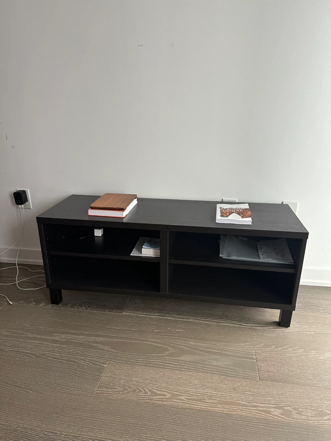 Black Media Console with Shelves