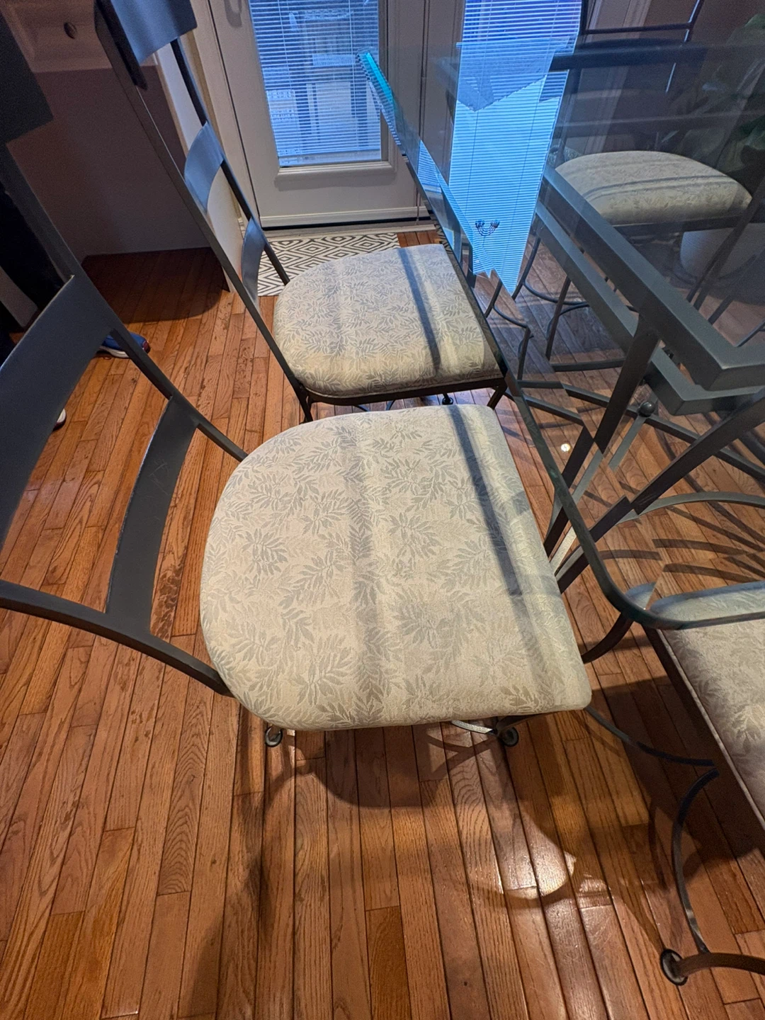 Wrought Iron custom  Glass Top Dining Table with 6 Fabric Chairs - photo 2