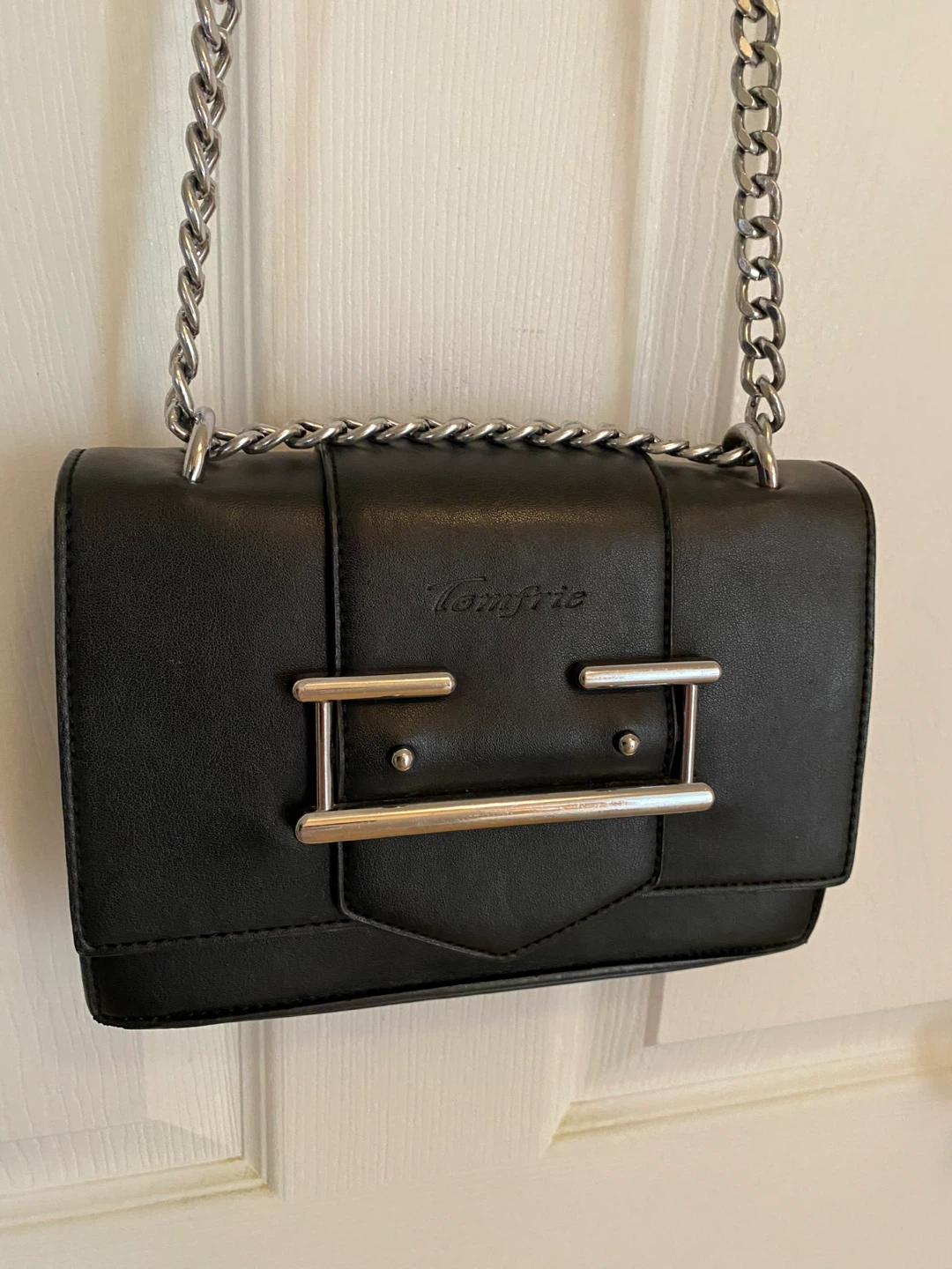 Black Faux Leather Chain crossbody Bag