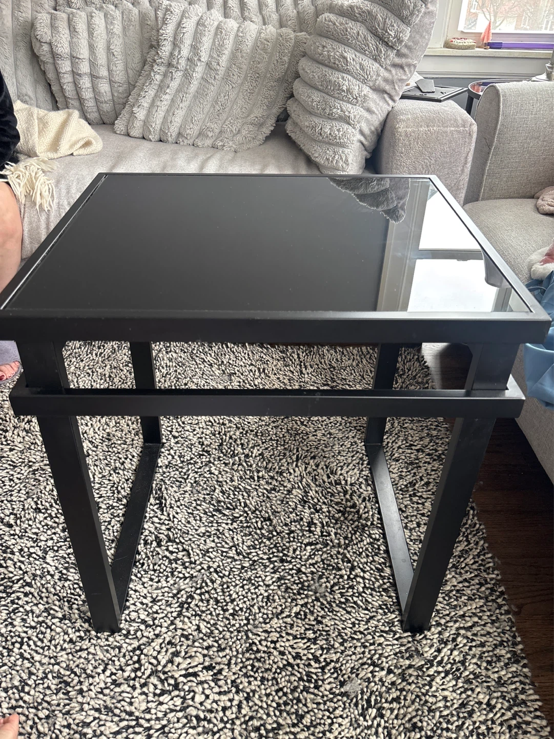 Black End Table with Glass Top