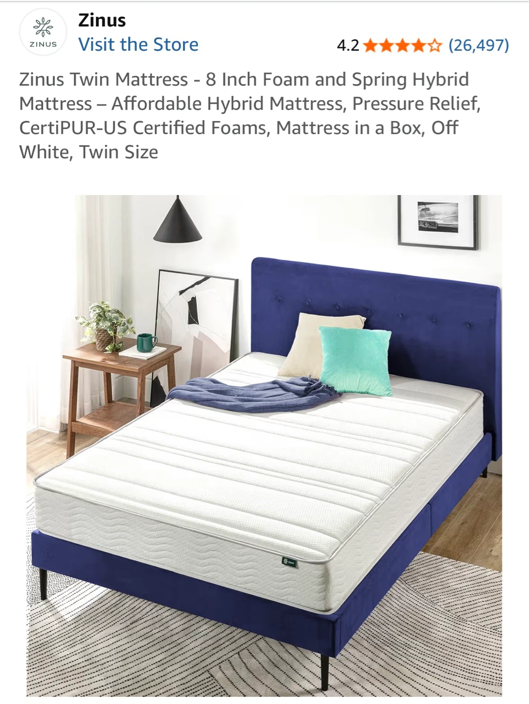 Zinus Twin Mattress - 8 Inch Hybrid