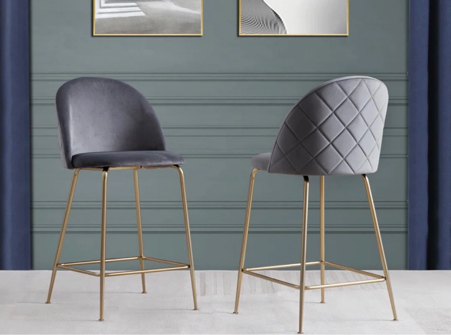 Everly Quinn Loxton Upholstered Counter Stool (Set of 2) - Grey - photo 2