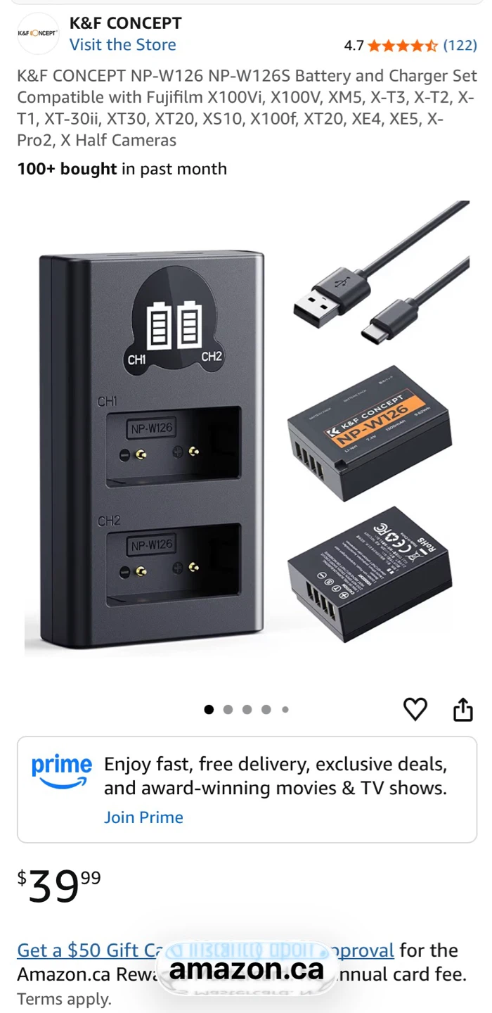K&F Concept NP-W126 Battery and Charger Set