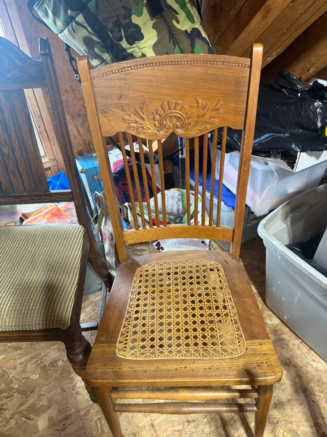 Vintage Wooden Dining Chair with Woven Seat