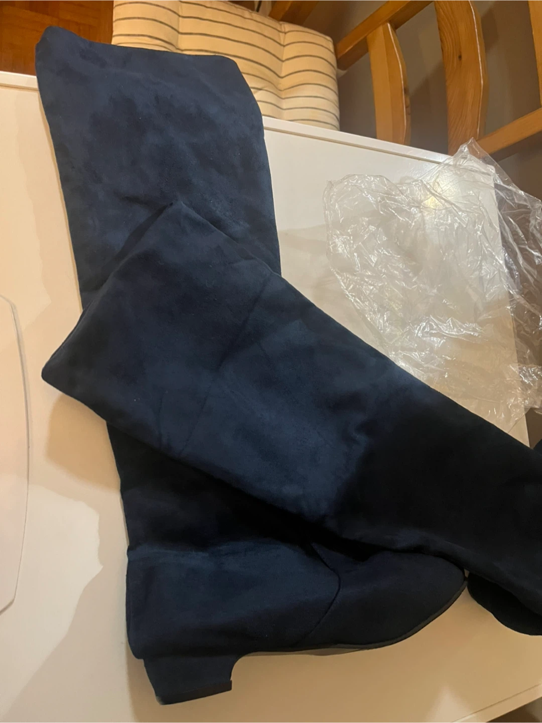 Navy Blue Suede Over-the-Knee Boots
