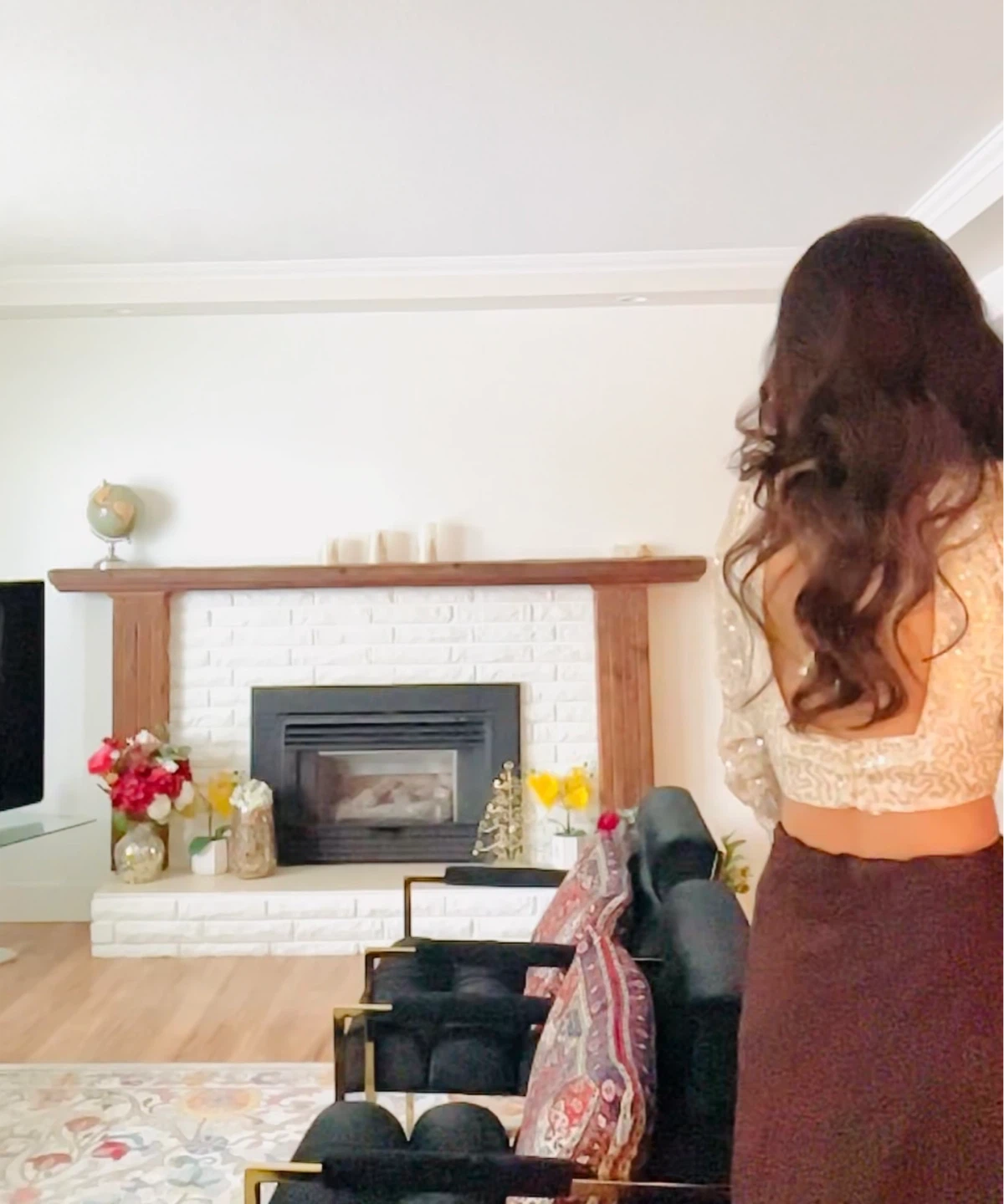 Designer Sequin Top and Brown Skirt