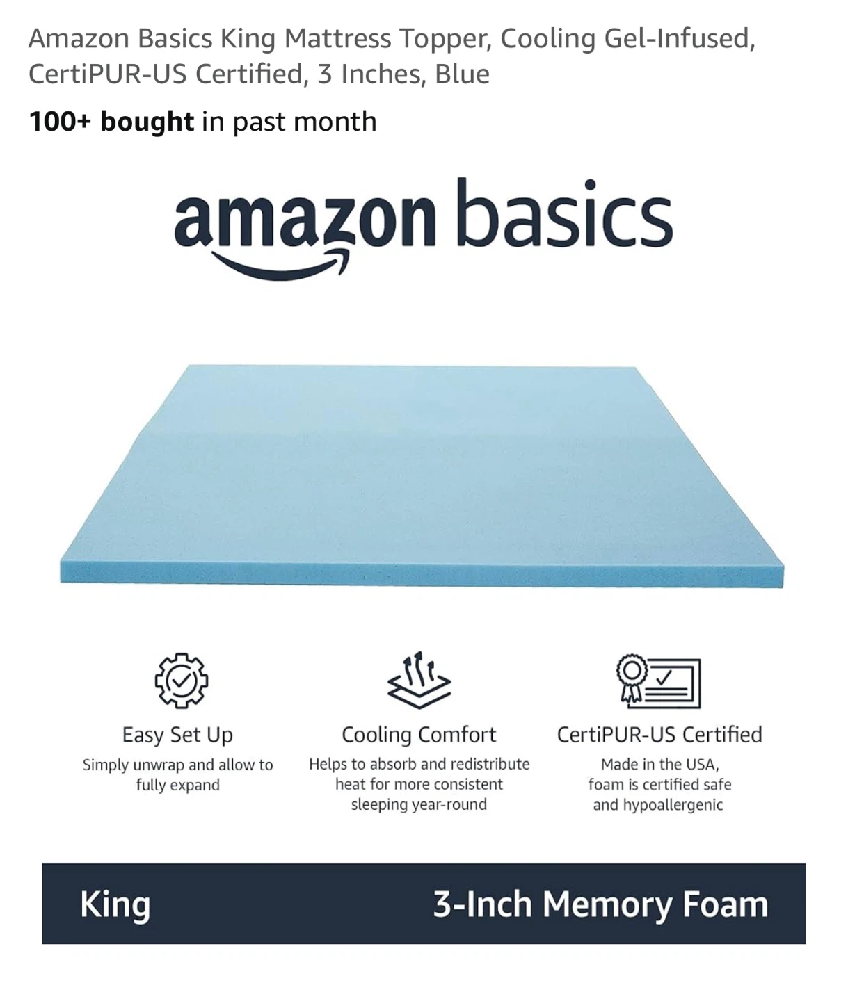Cooling Gel Memory Foam Mattress Topper
