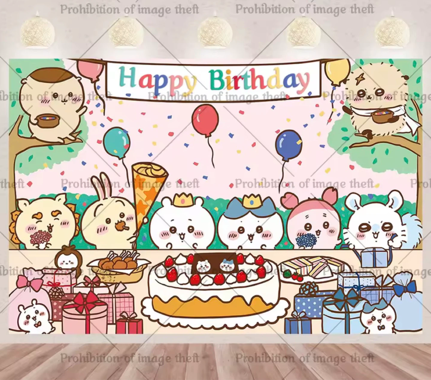 Chiikawa Happy Birthday Backdrop