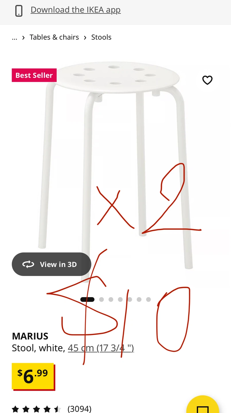 IKEA MARIUS Stool, White, 45 cm