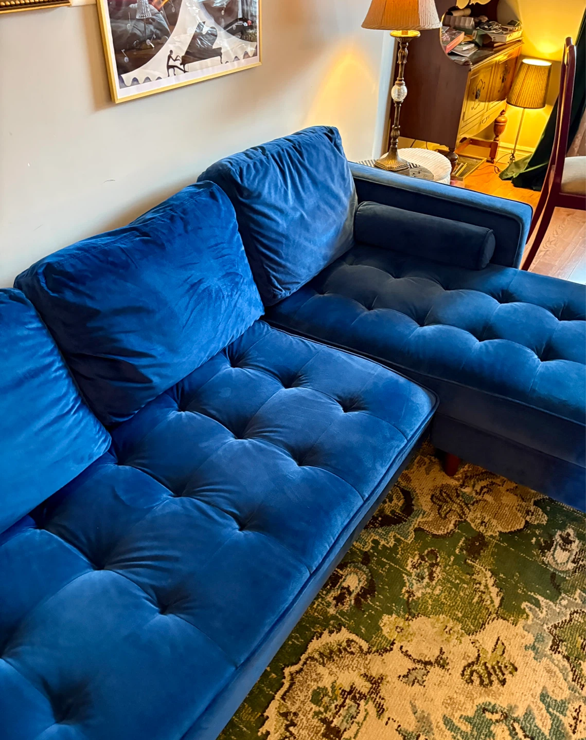 Blue Velvet Sectional Sofa with Chaise - photo 5