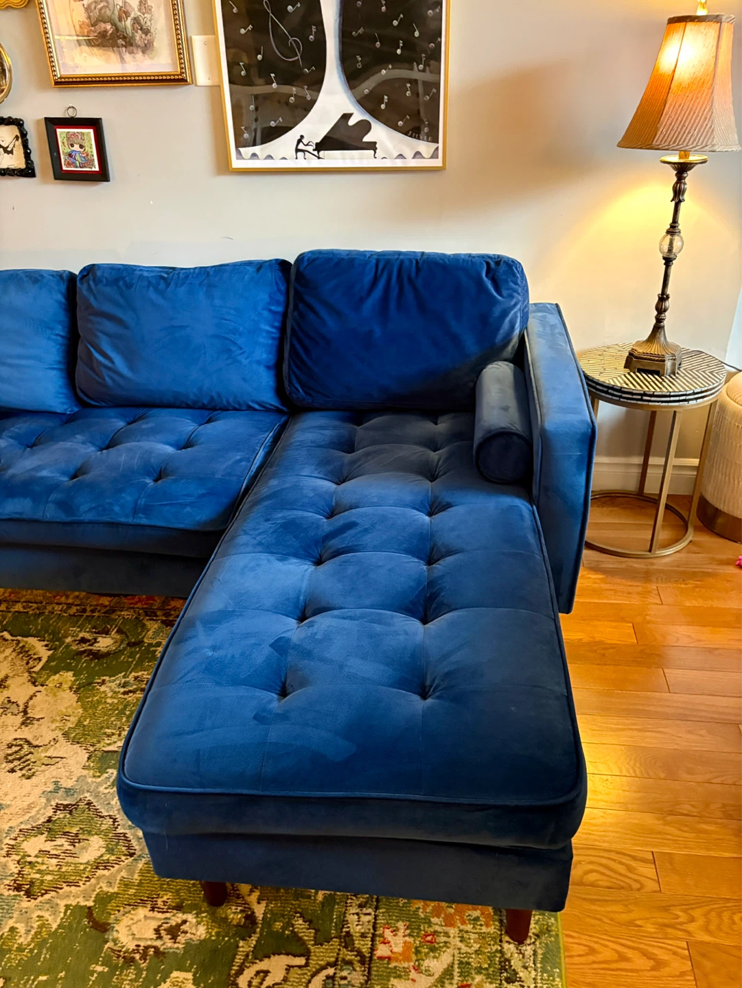 Blue Velvet Sectional Sofa with Chaise - photo 3