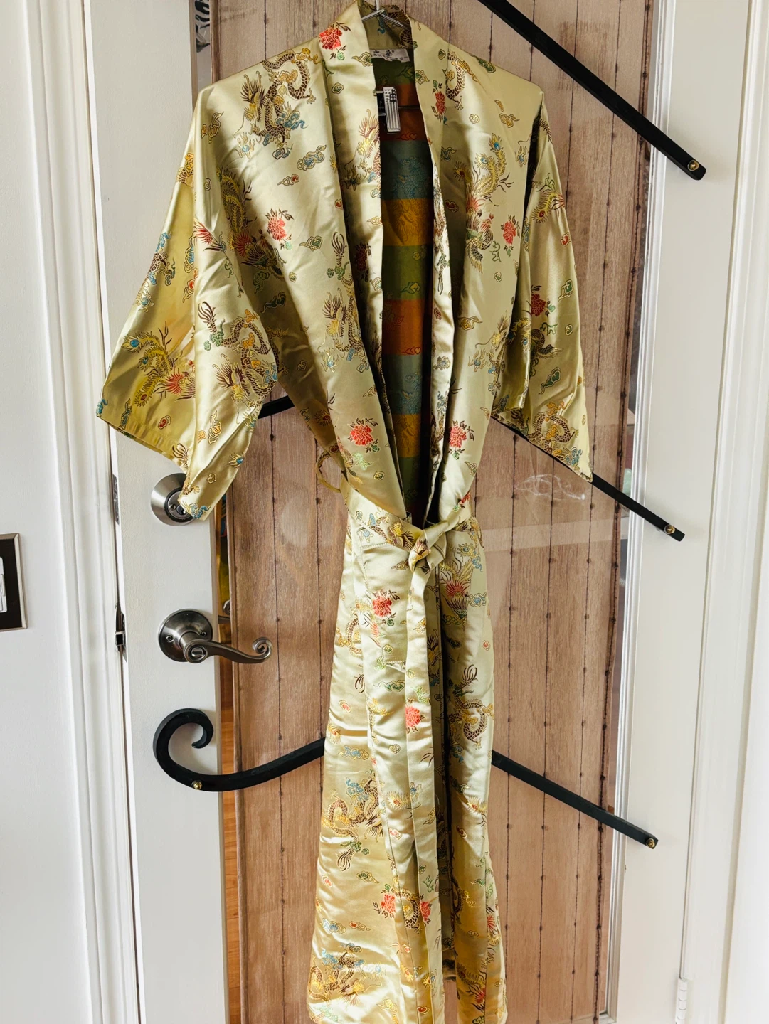 Silk Dragon and Phoenix Gold Kimono Housecoat / Robe