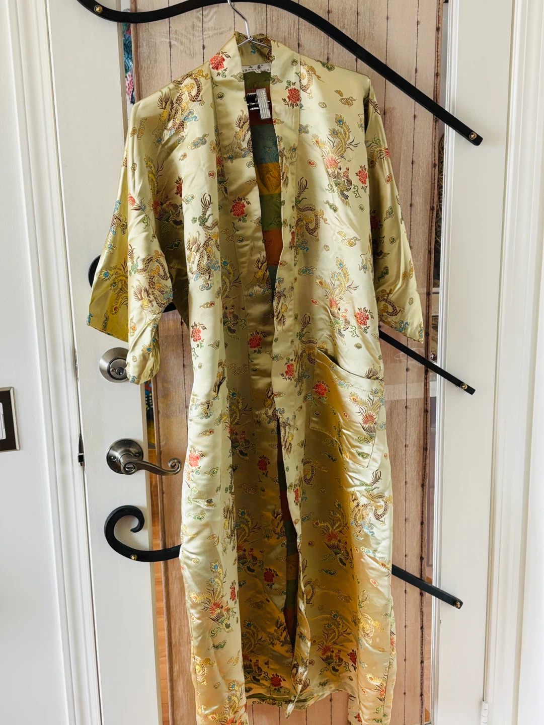 Silk Dragon and Phoenix Gold Kimono Housecoat / Robe - photo 2