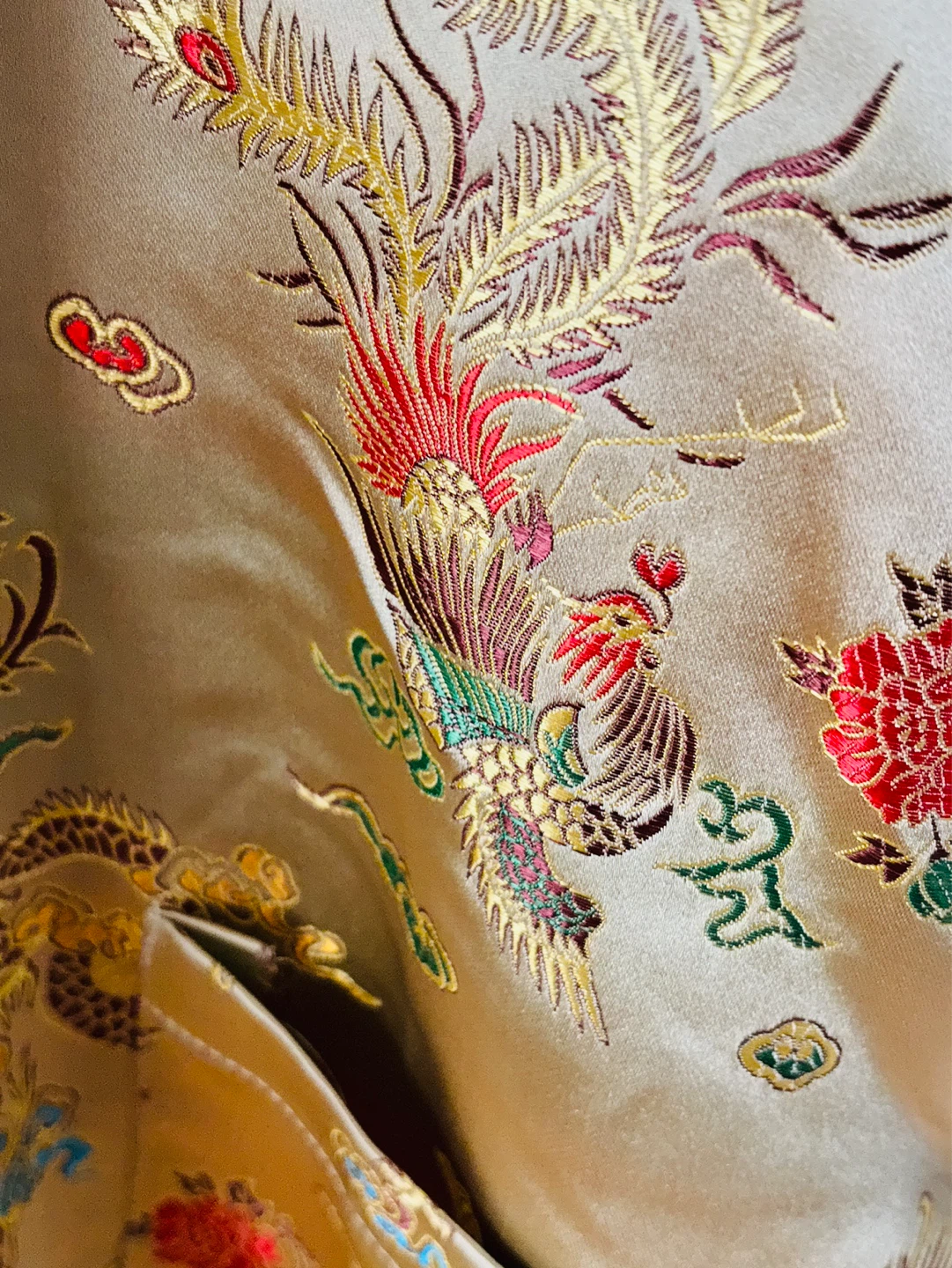 Silk Dragon and Phoenix Gold Kimono Housecoat / Robe - photo 5