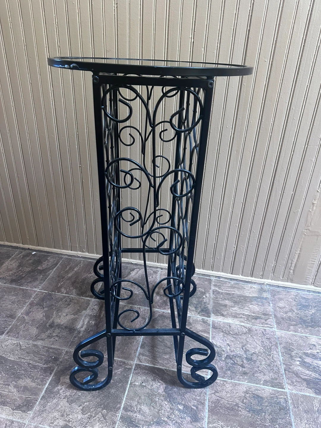 Black Metal Wine Rack with Glass Top