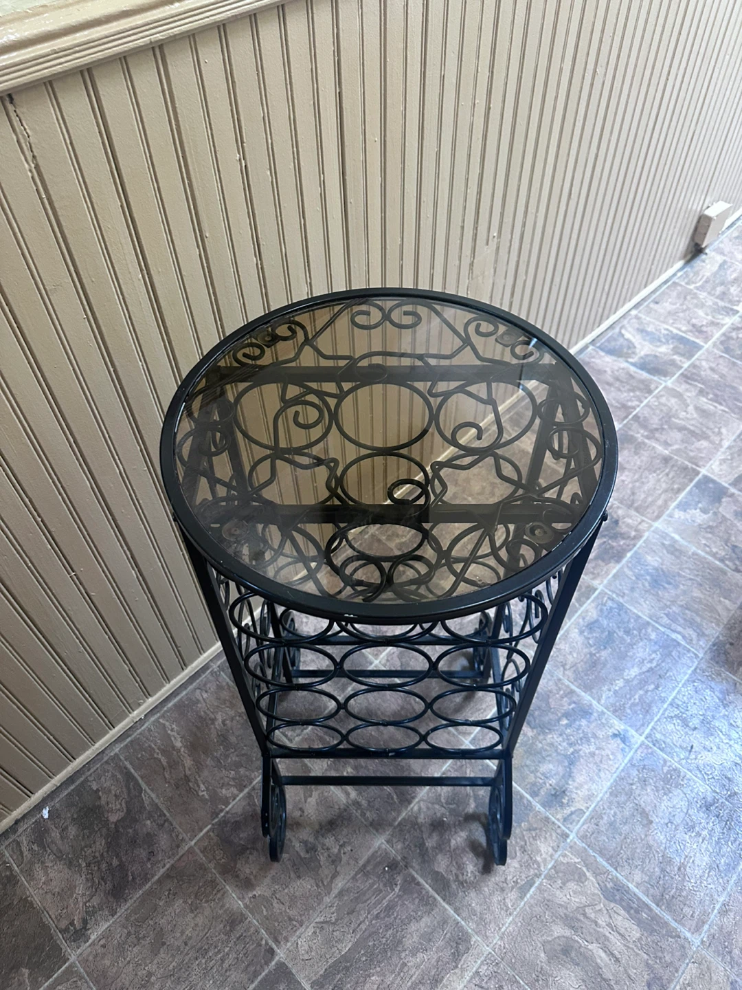 Black Metal Wine Rack with Glass Top - photo 2