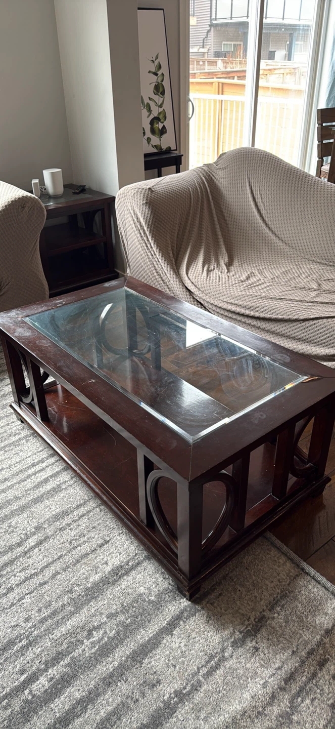 Dark Wood Coffee Table with Glass Top - photo 2