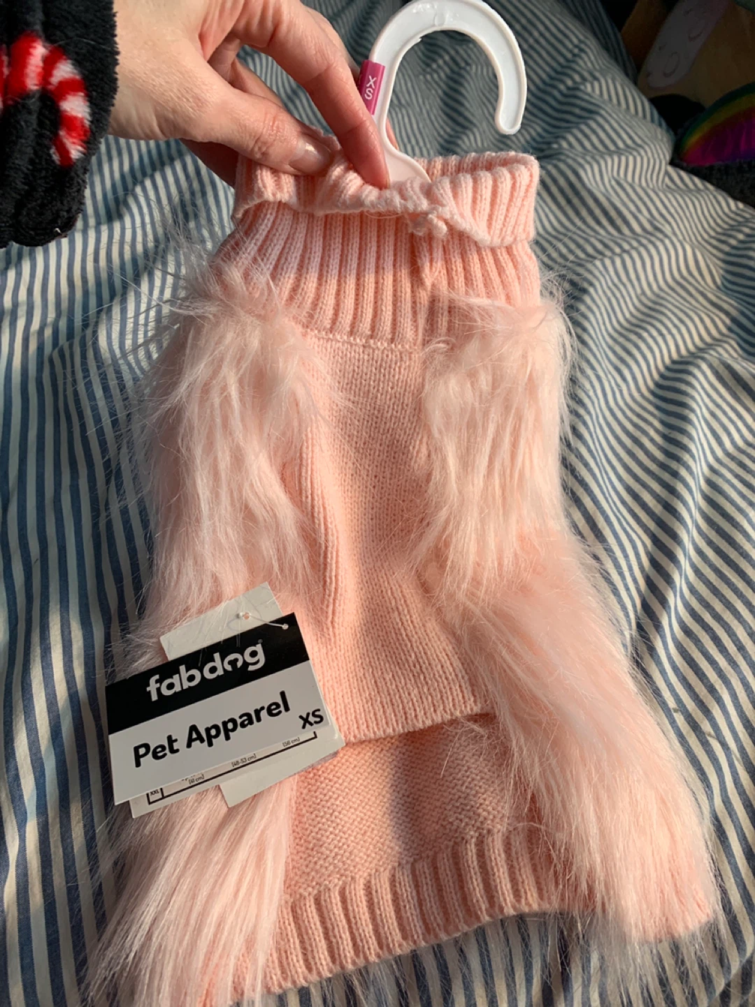 NEW FabDog Pink Faux Fur Trimmed Dog Sweater - XS - photo 2