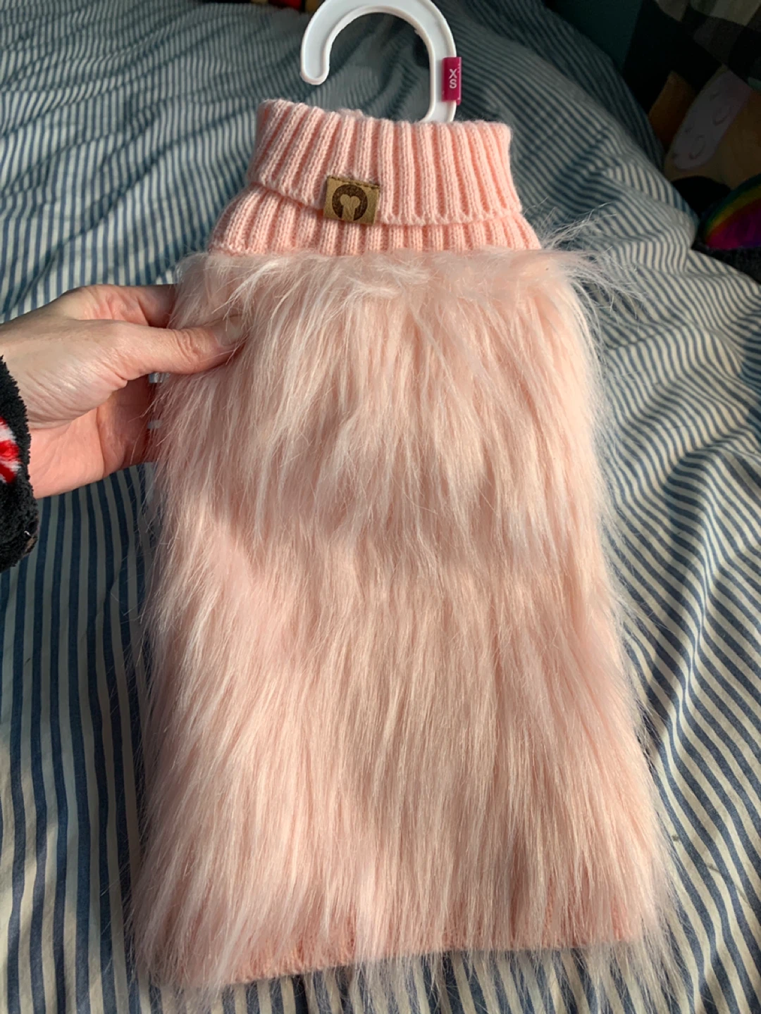 NEW FabDog Pink Faux Fur Trimmed Dog Sweater - XS