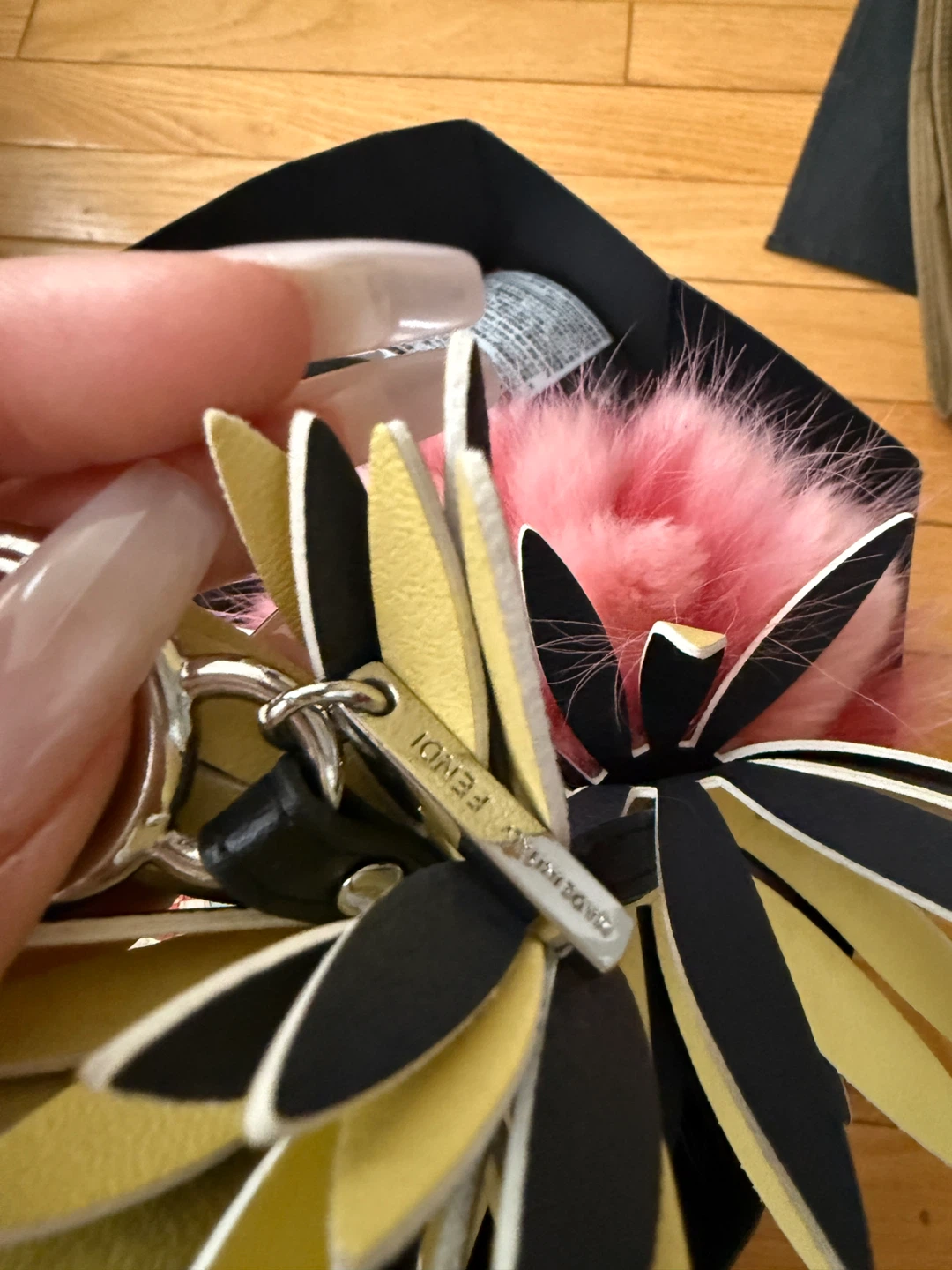 Fendi Pink Fur & Yellow/Black Flower Bag Charm - photo 2
