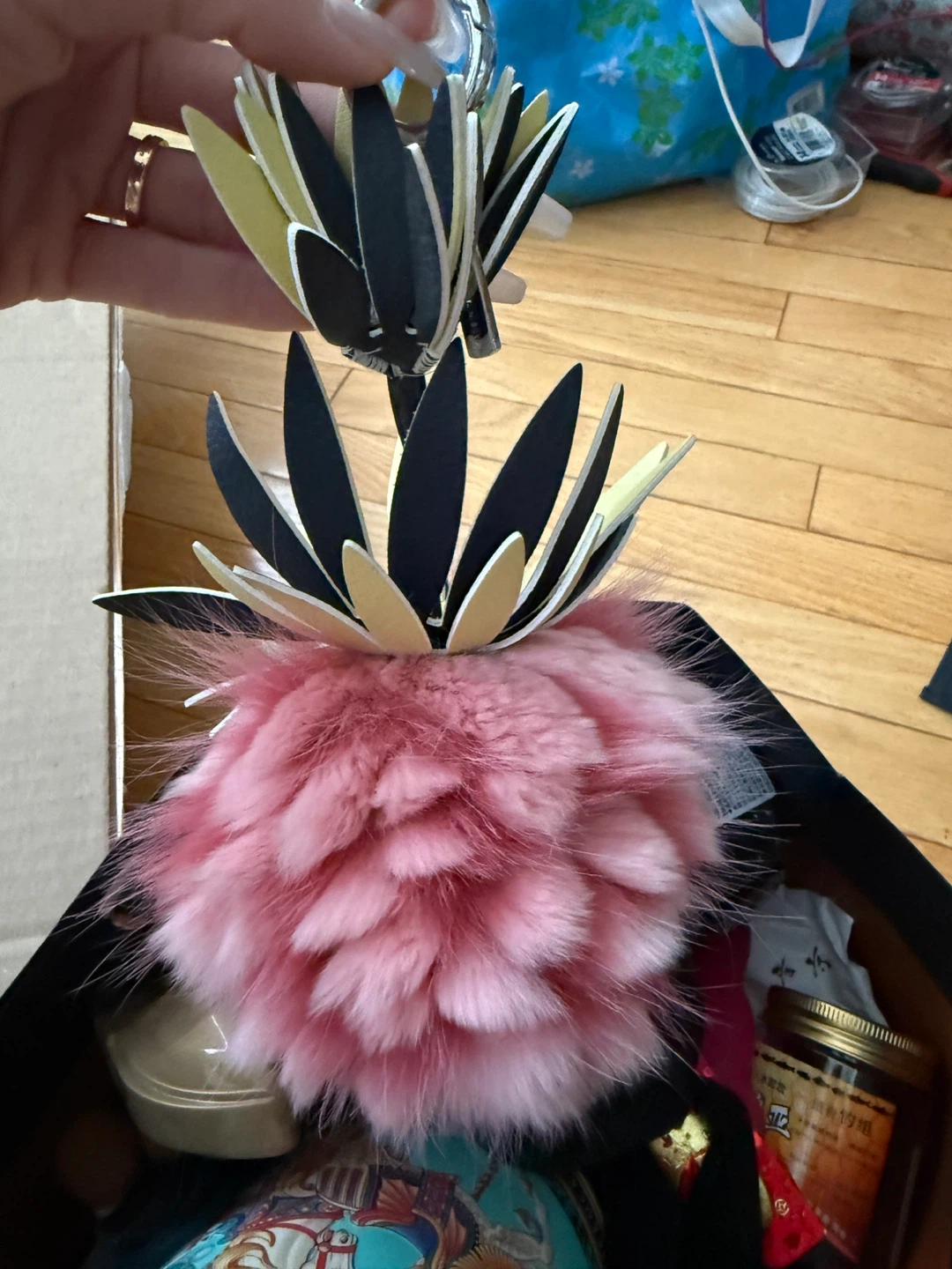 Fendi Pink Fur & Yellow/Black Flower Bag Charm