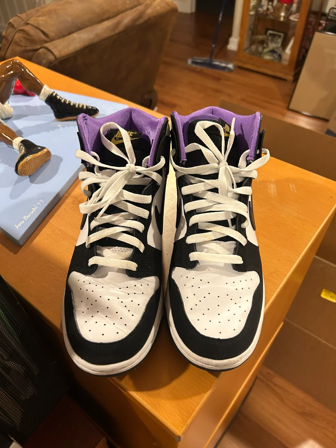 Nike Dunk High Top Sneakers Black White Purple - Size Unknown