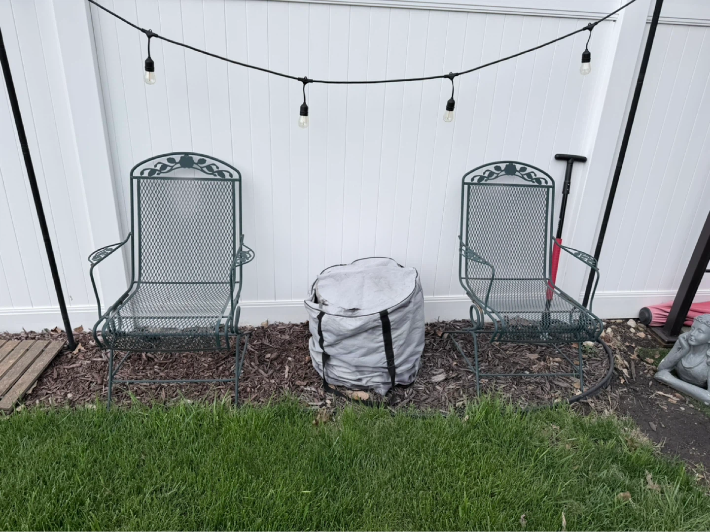 (2) Green Metal Outdoor Rocking Chairs with Leaf Design