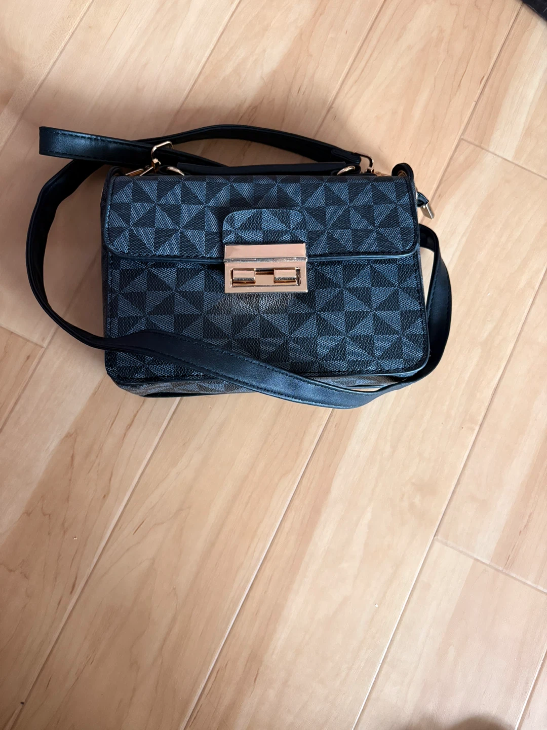 Black Geometric Print Crossbody Bag