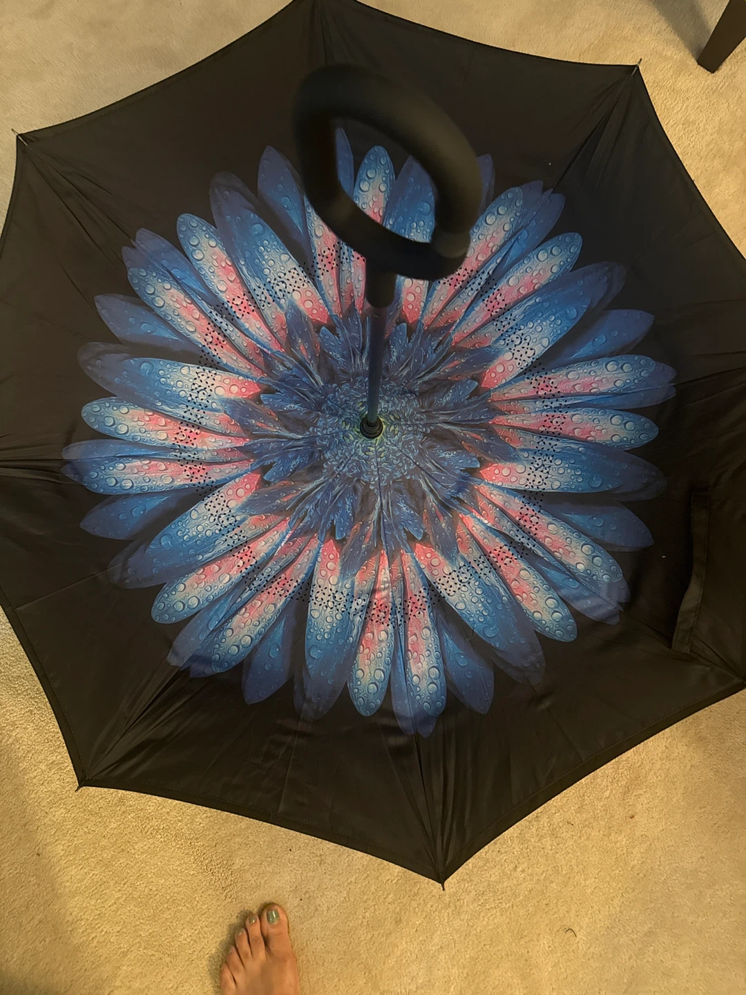 Inverted Umbrella with Flower Design - photo 2