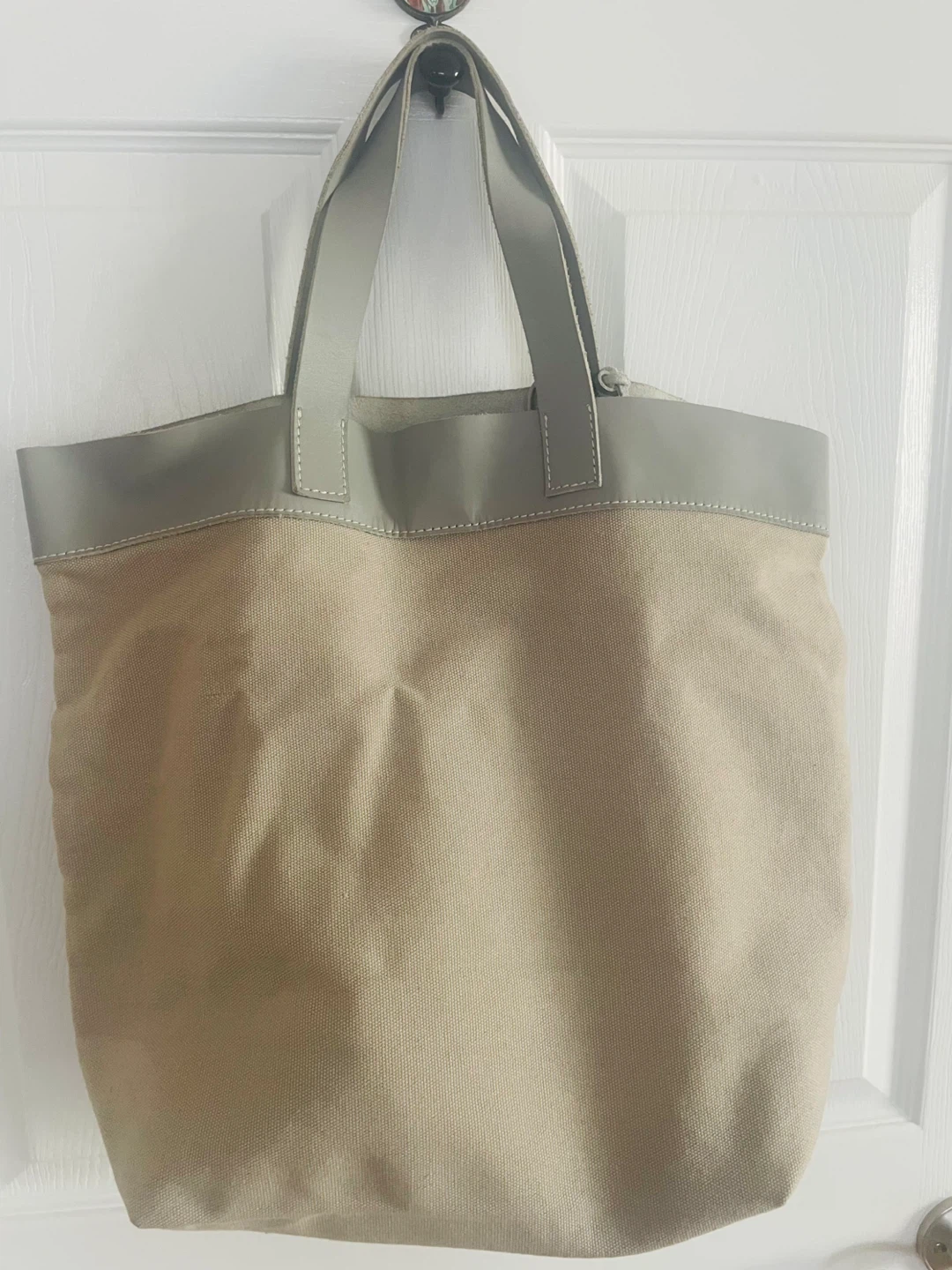 Canvas Tote Bag with Leather Trim