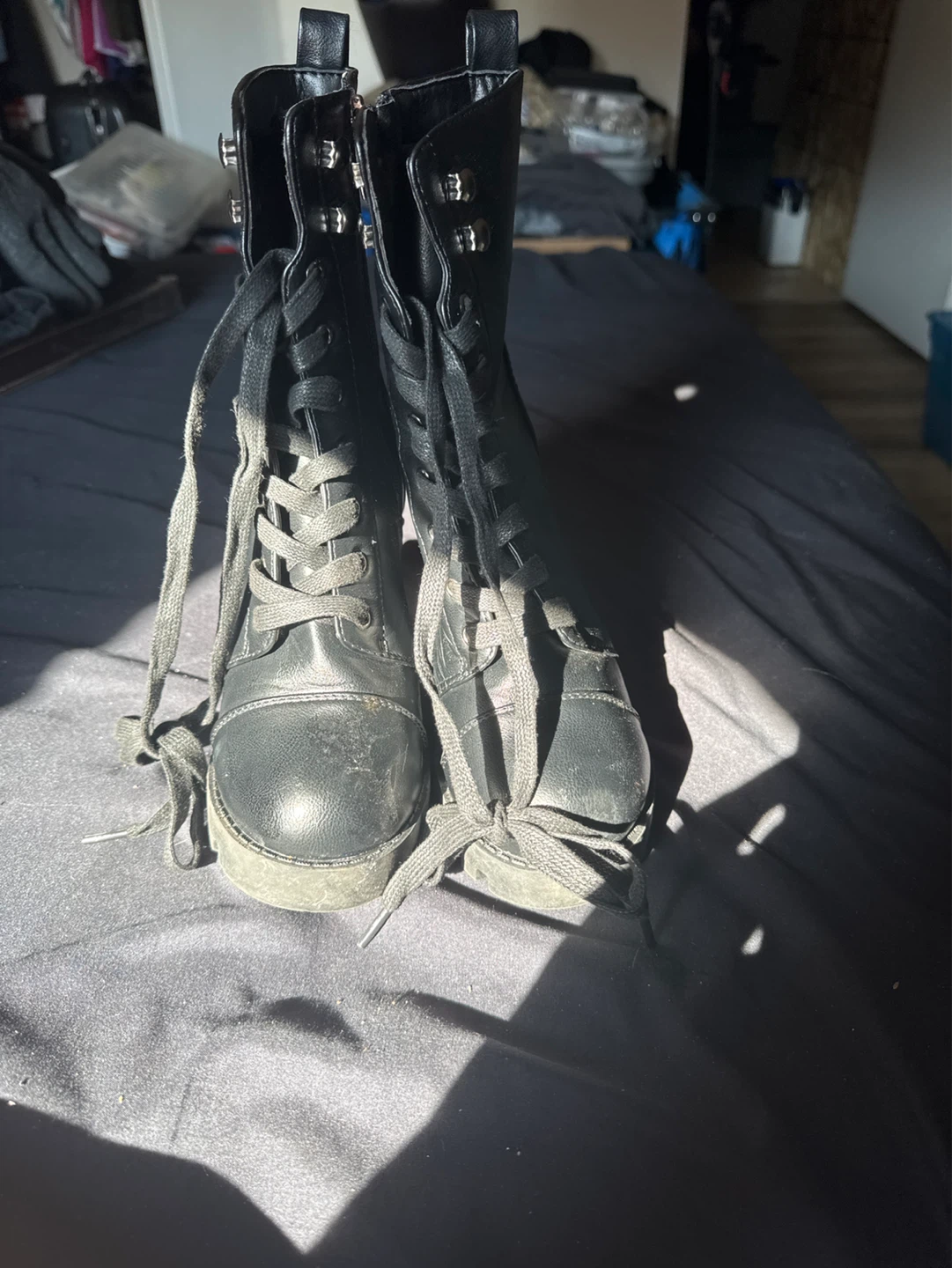 Black Combat Boots with Chunky Heels