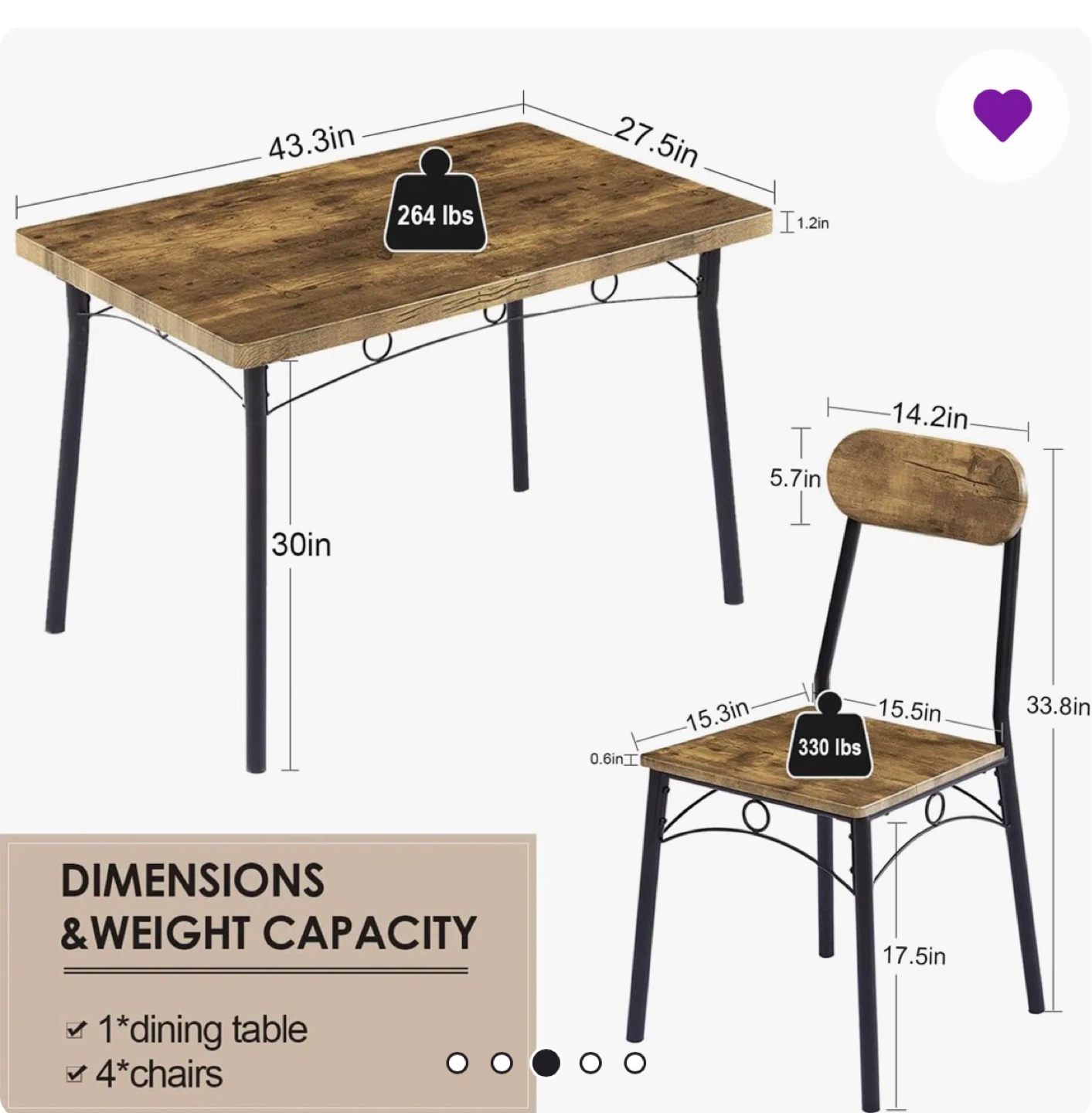 Dining Table and 4 Chairs Set