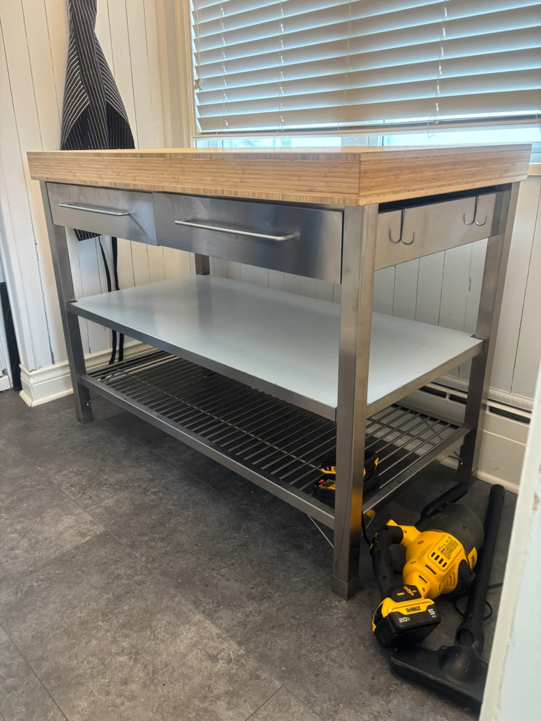 IKEA Stainless Steel Kitchen Island with Butcher Block Top - photo 2