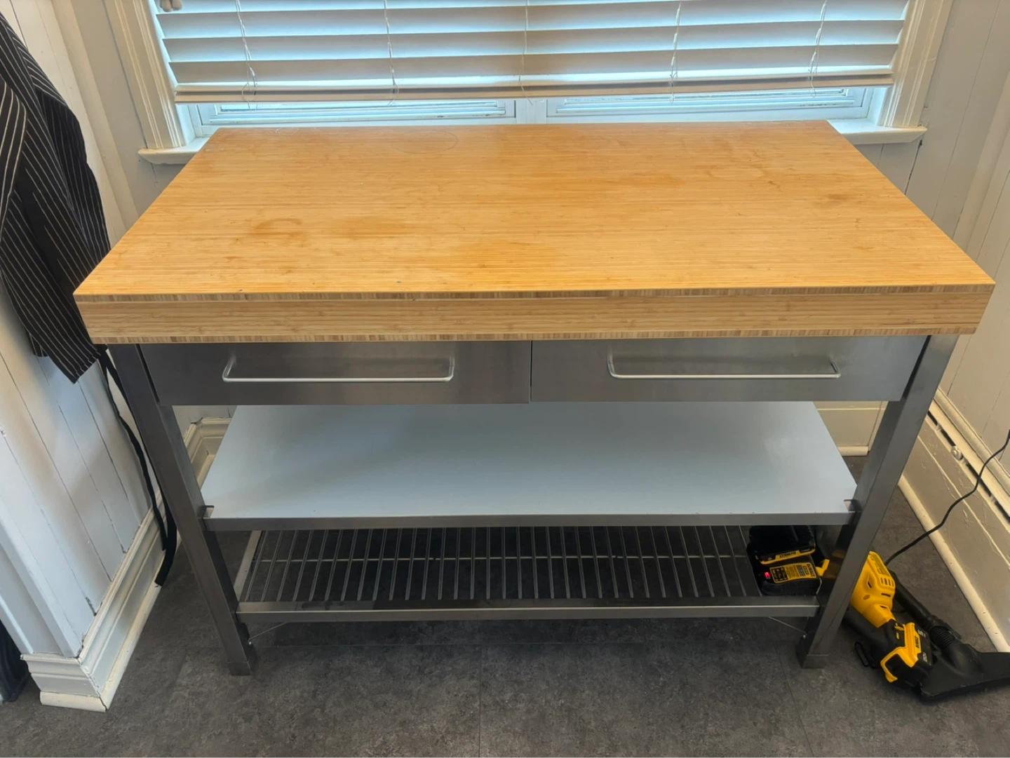 IKEA Stainless Steel Kitchen Island with Butcher Block Top