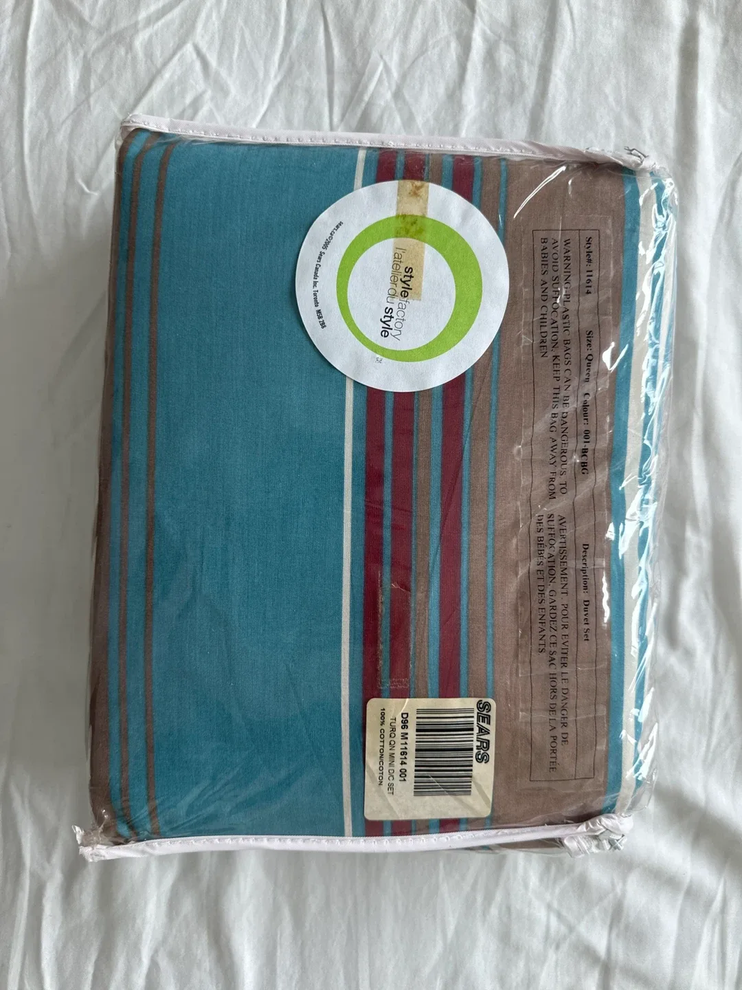 Sears Queen Duvet Set - Striped Cotton