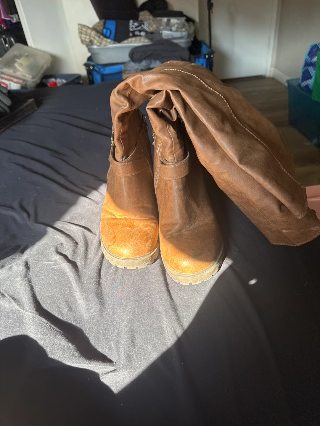 Brown Faux Suede Knee-High Boots