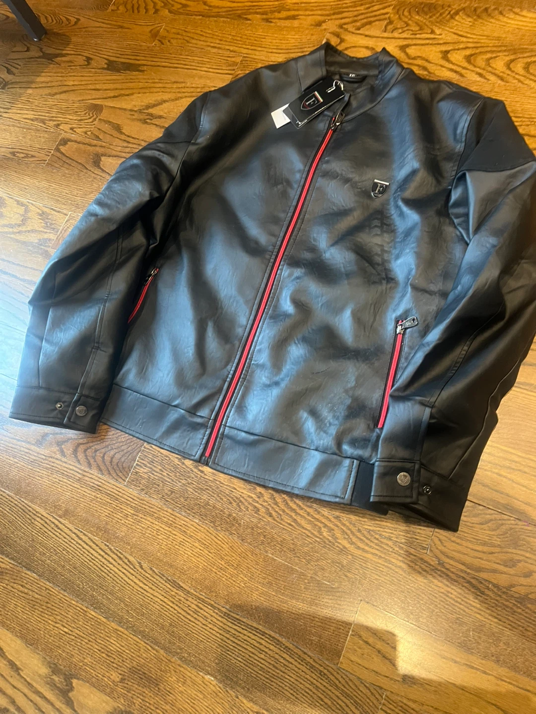 Black  Leather Jacket with Red Accents
