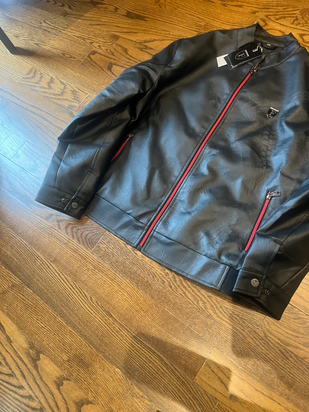 Black  Leather Jacket with Red Accents - photo 2