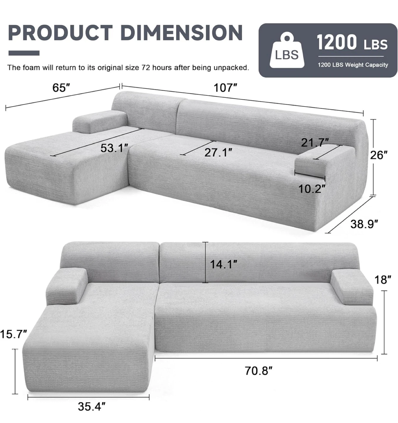Gray Chenille Sectional Sofa with Chaise - photo 2