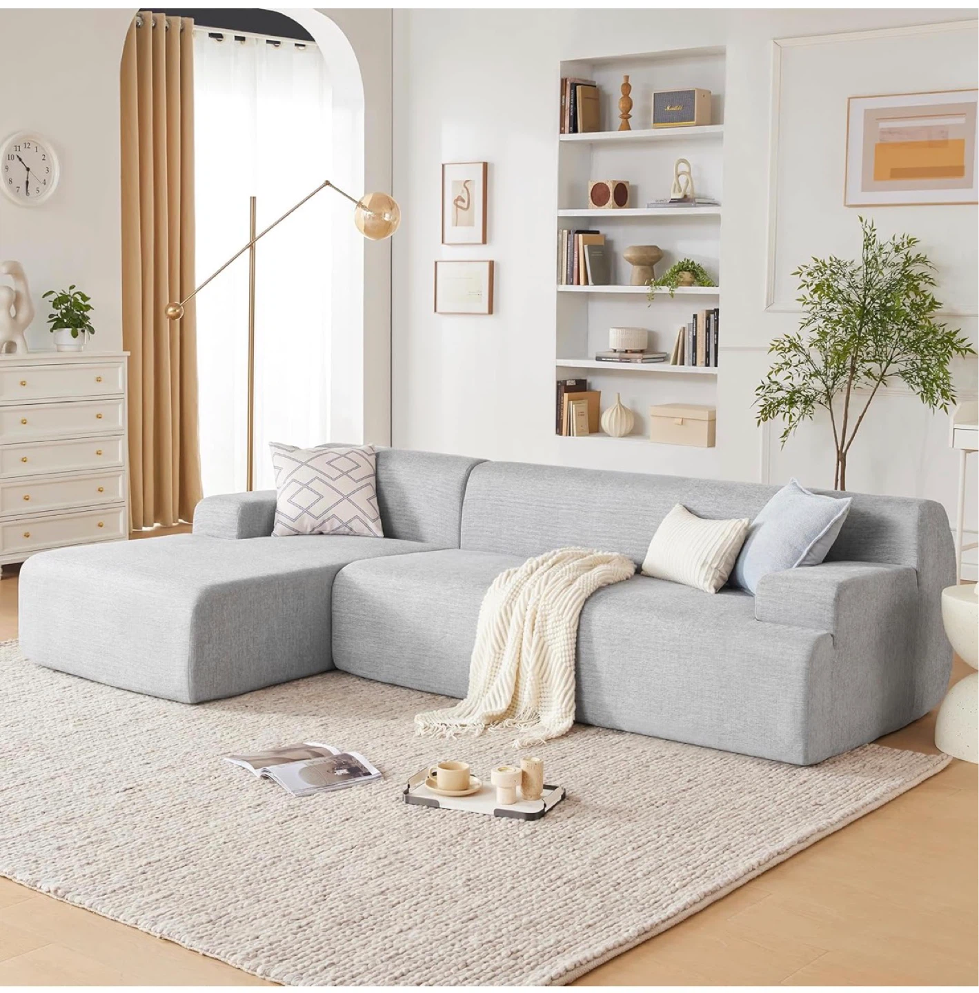 Gray Chenille Sectional Sofa with Chaise