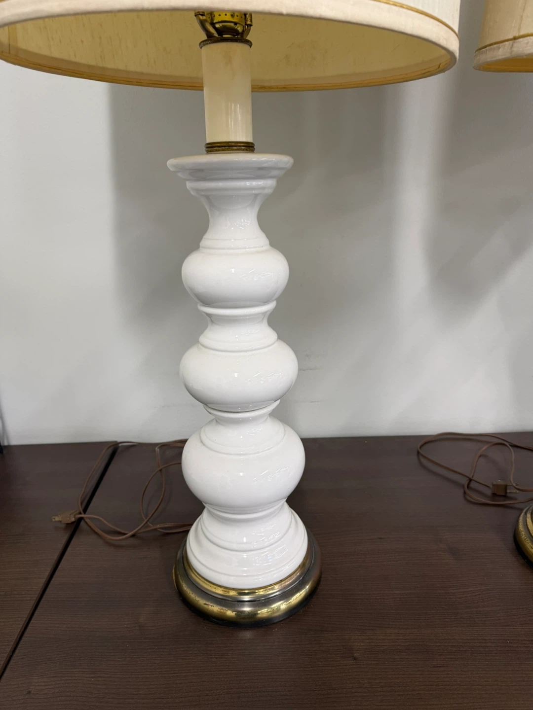 Pair of White Ceramic Table Lamps with Cream Shades - photo 2