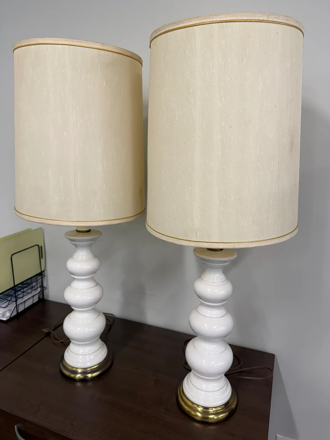 Pair of White Ceramic Table Lamps with Cream Shades - photo 3
