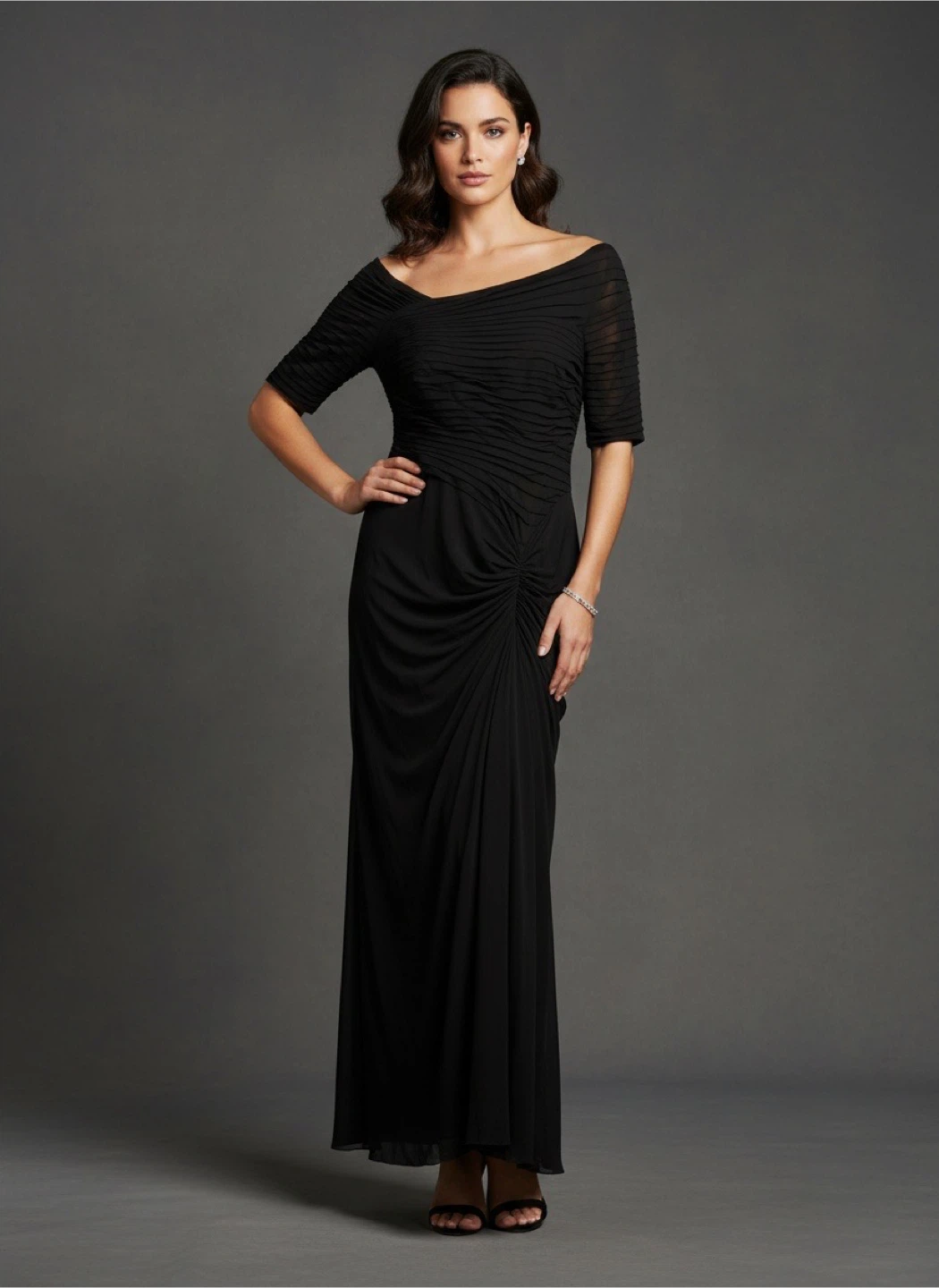 Tadashi Shoji Black Ruched Evening Gown - photo 2