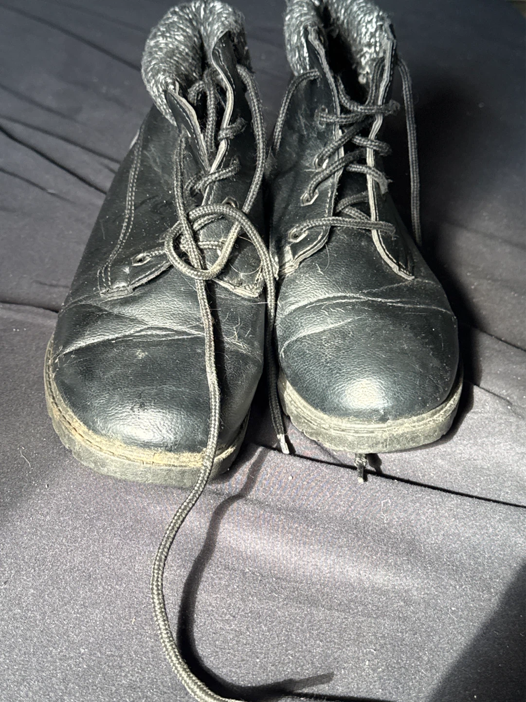 Black Lace-Up Boots with Knit Collar