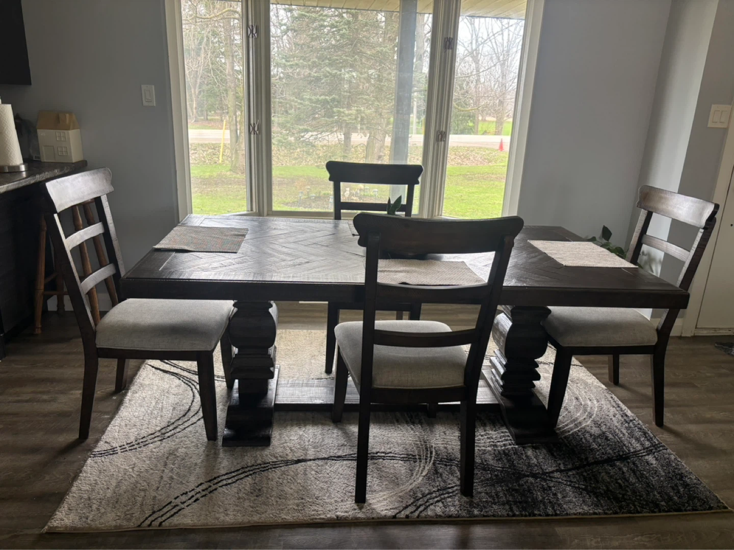 Dark Wood Dining Table with Chairs